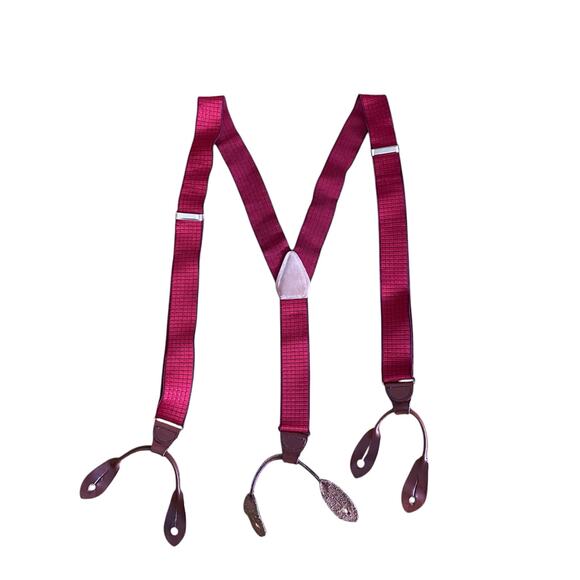 Vintage Suspenders Elastic Fabric Red with Purple Square Pattern and Trim unisex - Picture 5 of 5